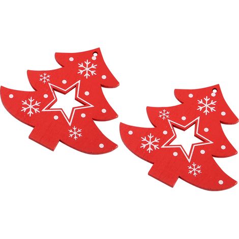 50 Stück Holzanhänger, dekorative Ornamente, Heim-DIY-Accessoires, bemalte Kunstwerke, Weihnachtsbaumrot (1/5)
