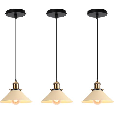 Lampada A Sospensione - Fer - Abat-jour Noir - E27 - 40 W - Jaune Clair - Pour Salon Couloir Restaurant - Lot De 3 (1/5)