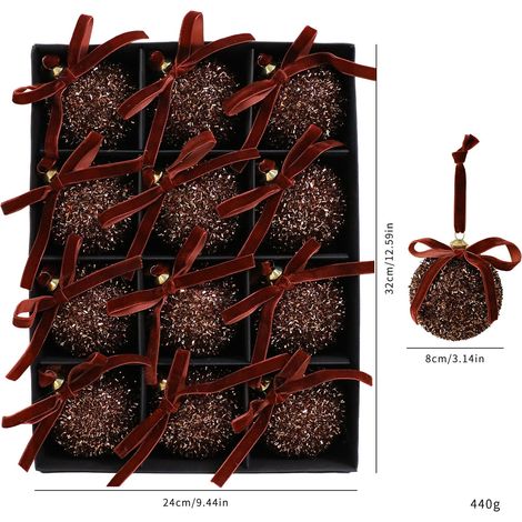 Boule De Noël - 12 Pièces - Diamètre 8 Cm - En Mousse - Avec Ruban - Décoration Pour Arbre De Noël (1/2)