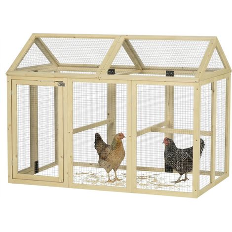 PawHut gallinero para exterior, 140x88,5x106 cm, gallinero de madera para 1-3 gallinas con 3 perchas y 2 puertas con cierre, natural