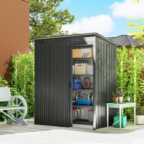 Abri de jardin en métal 1 2 paires de gants gris foncé porte coulissante 37 m² cabane de jardin 159x106x181cm style élégant