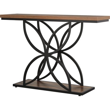 Table console industrielle avec plateau MDF marron rustique et structure métal noir mat (1/5)
