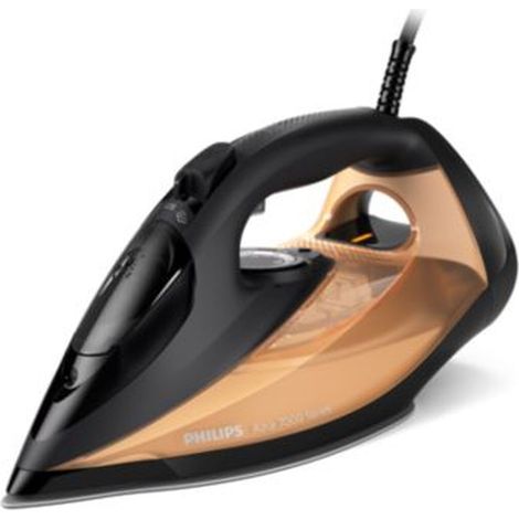 Philips Azur 7000 Series Plancha de vapor - 2800W, 50g/min Vapor Continuo, 250g de golpe de vapor, Vapor Vertical, Suela SteamGlide Elite, Negro/Dorado (DST7040/80)