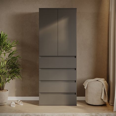 Kleiderschrank Claus, Anthrazit, 74 x 191.5 cm mit 4 Schubladen, Vicco