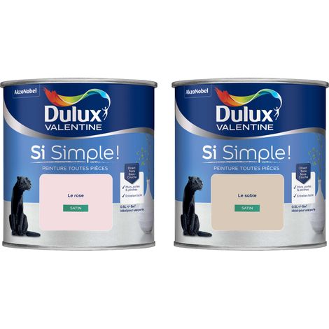 Dulux Valentine Peinture Si Simple Lot de 2 Peinture Intérieure Toutes Pièces Satin - Peinture Murs et Plafonds, Portes et Plinthes - Couleurs : Le Sable & Le Rose 0,5 L