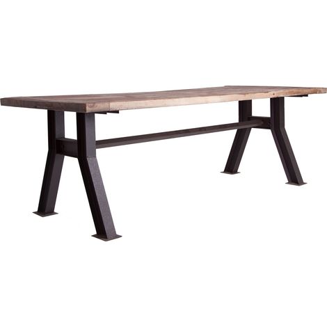 Table à manger pin massif recyclé foncé et métal noir Vinka 240cm (1/5)