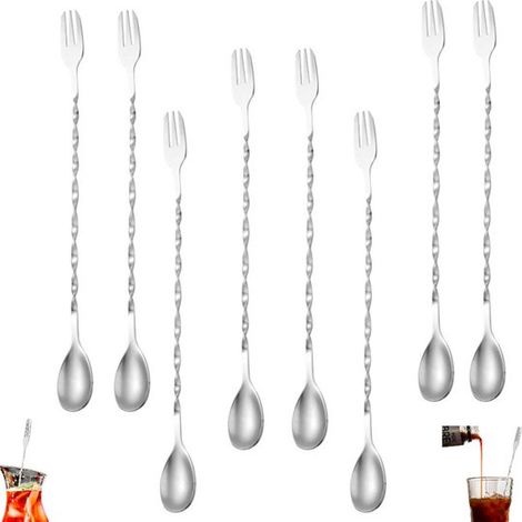 Set da cocktail da 8 pezzi, composto da cucchiai da bar e cucchiaini da cocktail con pestello integrato, lunghezza 32 cm. Accessori essenziali per il bar, realizzati in acciaio inox. (1/5)