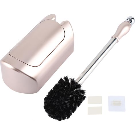 Lot de nettoyage pour toilettes avec manche en acier inoxydable et support, outil pour maison et hôtel, couleur or rose (1/5)