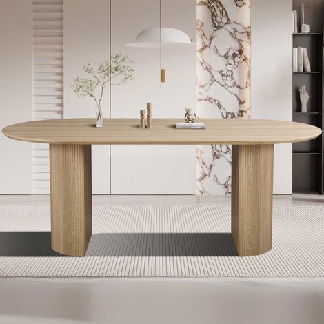 Table de salle à manger ovale - 200x100x76cm - décor chêne