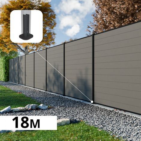 Kit Clôture Composite RIO Platines 18x1,8m - Bois composite & Aluminium - Poteaux Noir sur Platines - Brise vue