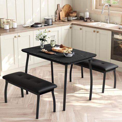 Esstisch Set mit 2 Bänken, Holz Küchentisch 110x70cm, gepolsterte Sitzbänke, schwarz (1/5)