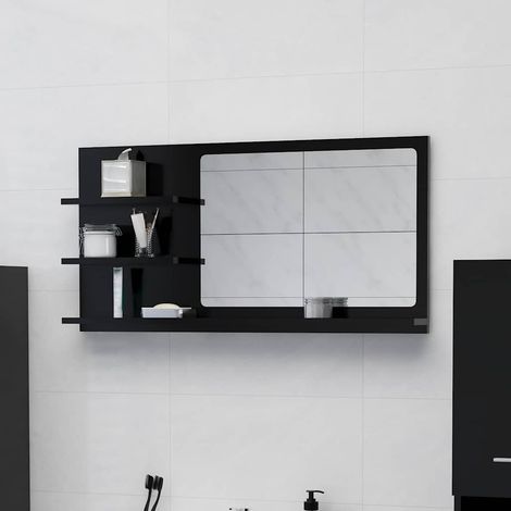 Miroir de salle de bain-Miroir de maquillage noir 90x10,5x45 cm bois d’ingénierie 180583 (1/5)