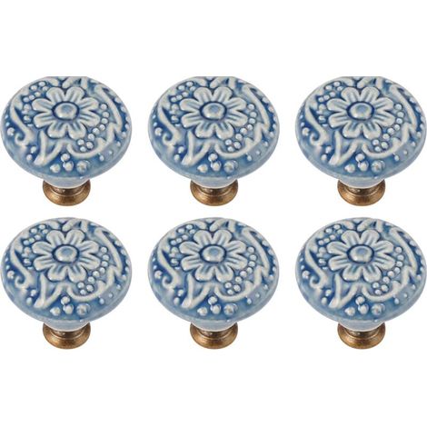 Sollbry 6-teiliges Set Keramik-Türknöpfe, Vintage-Schubladengriffe aus Keramik, Vintage-Möbelknöpfe mit Schrauben, Keramik-Schubladenknöpfe für Kommoden, Schränke und Küchenschränke (1/5)