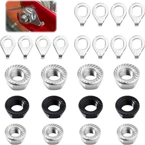 24-teiliges Fahrradfelgenmuttern-Set, bestehend aus 12 Fahrradmuttern und 12 Sicherheitsscheiben (M8, M9,5 und M10) für Vorder- und Hinterräder von Citybikes. (1/5)