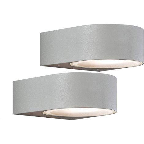 2er-Set stilvolle Wandleuchten TERAMO, E27, Aluminium grau, Höhe 7 cm (1/5)