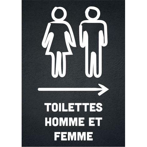 Panneau PVC "TOILETTES HOMME ET FEMME" flèche à droite fond noir format A5 (1/3)