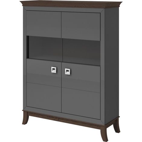 Buffet alto design con 2 porte per soggiorno colore grigio e rovere scuro, collezione PALACE