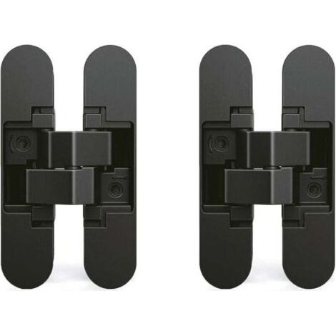 Charnière invisible pour portes, Lot de 2 charnières invisibles pour portes lourdes, charge de 40 kg, ouverture de 180º, zamak, noir (1/5)