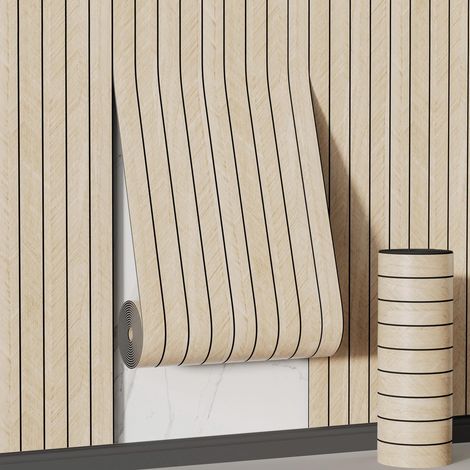 3D Autocollants Panneau Mural Decoratif ImperméAbles Effet Bois Panneaux Acoustiques,Papier Peint épais Bois Insonorisant pour Les Murs du Salon, de La Cuisine Et Du Bureau 40x610cm Beige (1/5)