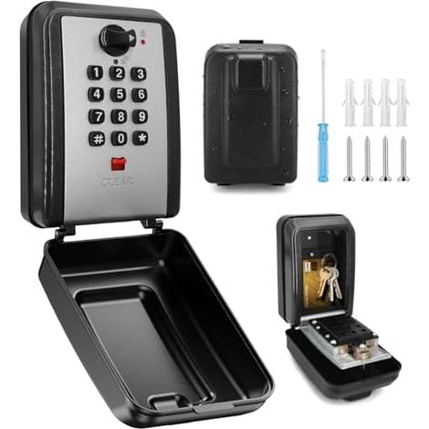 Secure Outdoor Key Box, Large Wall-Mounted Key Box with 12-Digit Code, Large Capacity Weatherproof Key Box for Home, Garage, Factory (Grey) (1/5)
