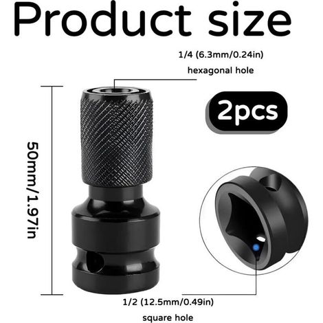 2 Pcs Adaptateur Douille Pour Clé À Chocs, Embout Boulonneuse A Choc En Acier Embout Visseuse A Choc, Onvertisseur Douille 1/2 À 1/4 - Accessoires De Précision Pour Clés À Cliquet, Tournevis Et Plus (1/3)