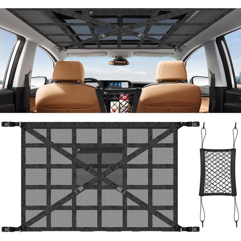Filet à bagages pour voiture, 90x65cm Filet de toit pour voiture à l'intérieur et filet de siège, renforcement en forme de X, filet de rangement pour camping-car, SUV, fourgon (1/5)