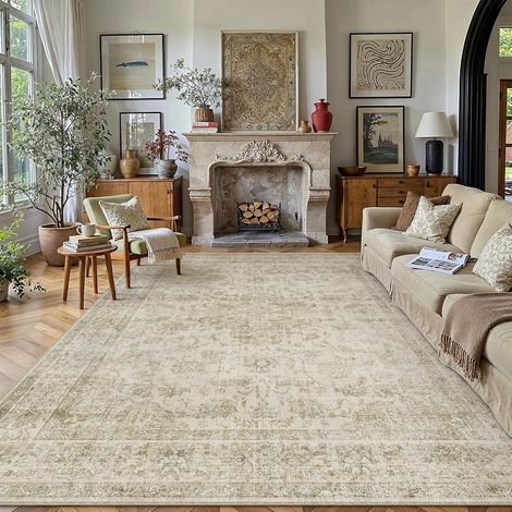 Vintage Beige Tapis Salon 200x300cm Lavable Grand Rug (1/5)