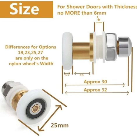 Kit de 8 Rouleaux Porte Douche 25mm - Jeu de Roulelettes de Remplacement pour Portes Coulissantes Douche & Cabine de Bain (1/4)