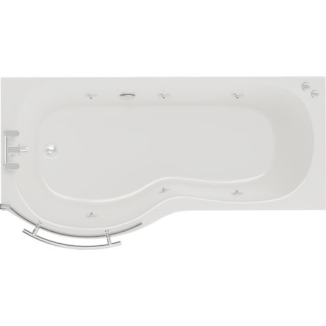 Plage 1700mm 6 Jet Chrome V-Tec Left Hand P Shaped Whirlpool Shower Bath with Towel Rail Bath Screen and Front Bath Panel (1/5)