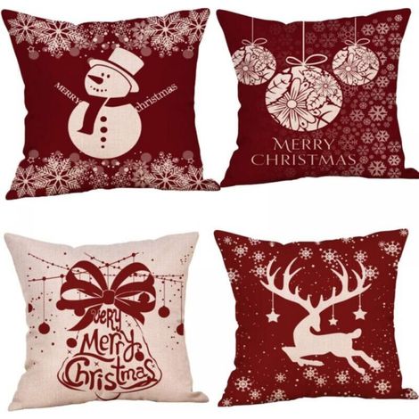 Set di 4 cuscini natalizi, cuscini per divano a forma di cervo, federe natalizie, federe con la scritta "Buon Natale" per divano, auto, ufficio, letto, casa, soggiorno.