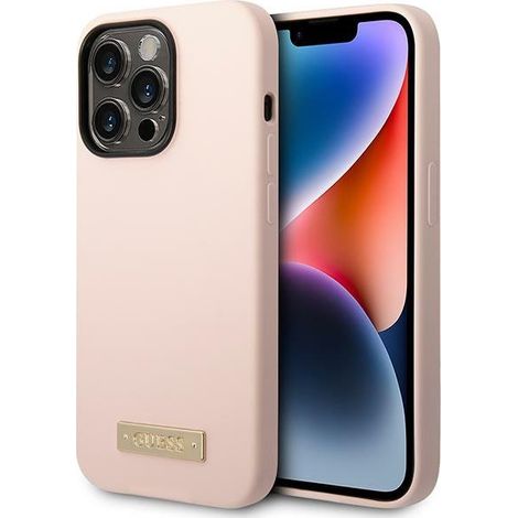 Funda rígida Guess GUHMP14XSBPLP para iPhone 14 Pro Max de 6,7 pulgadas, color rosa/rosa, con placa de silicona y soporte MagSafe. (1/5)