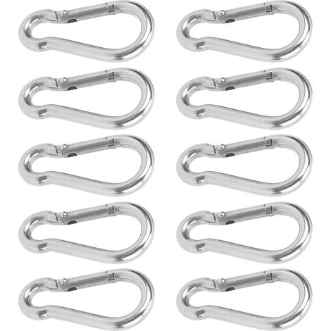 Lot de 10 mousquetons à ressort en acier inoxydable pour cordes de sécurité, accessoires de suspension. (1/5)