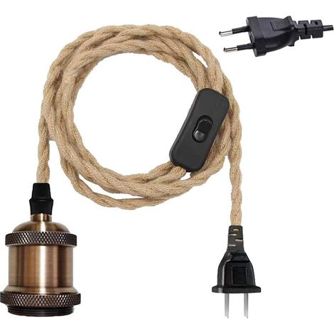 Lustre Corde de Chanvre,Douille E27 Vintage Cable Suspension Luminaire avec Interrupteur et Fil Cable,Induistrielle Suspension Lampe Corde pour Maison, Chambre, Bar (Bronze) (1/5)