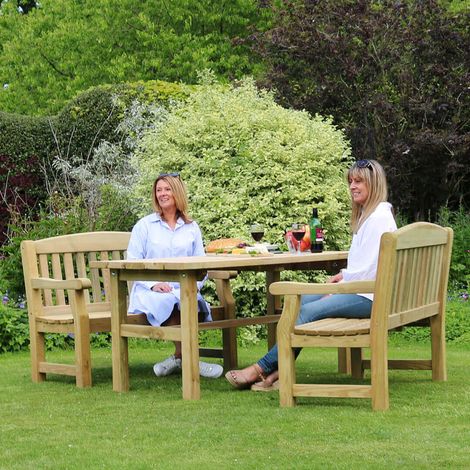 Zest Emily Wooden Dining Table & 2 x Bench Set Garden Patio Chair Seat (1/5)