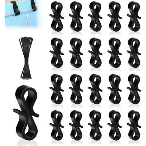 Lot de 120 Crochets de gouttière Noirs en Plastique réutilisables, avec 100 Attaches en Nylon, Merveilles en Plastique pour Toutes Les Occasions (1/4)