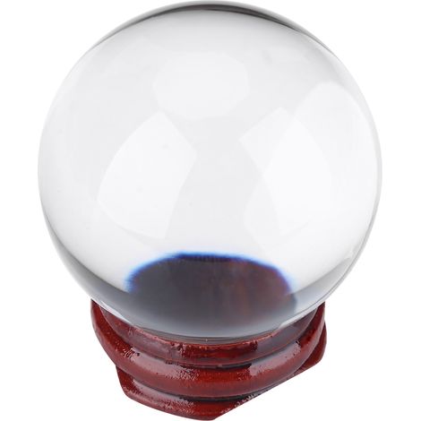 Boule de cristal de quartz artificiel de 50 mm, sphère transparente, décoration intérieure, support en bois (1 pièce)