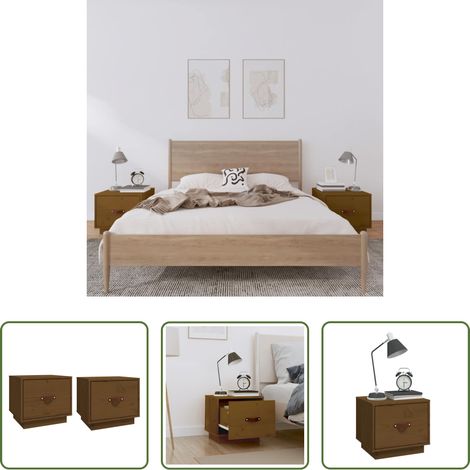vidaXL Kiefer Nachttisch - Nachttische 2 Stk. Honigbraun 40x34x35 cm Massivholz Kiefer (1/5)