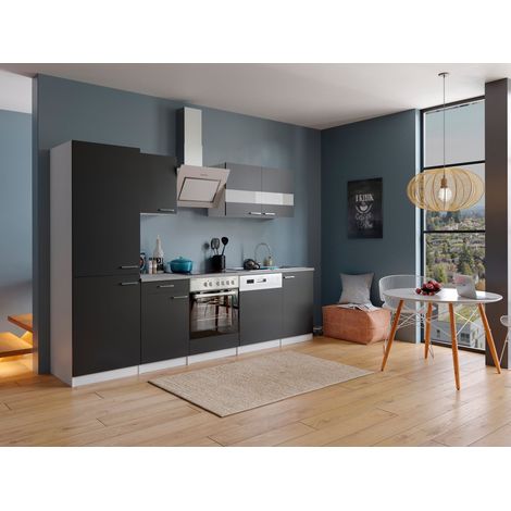 Cuisine Kitchenette Bloc cuisine intégrée Blanc Noir Malia 280 cm Respekta (1/4)