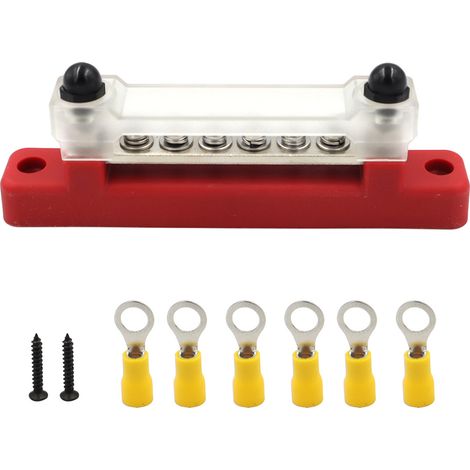 DC 12V-48V Stromverteilerblock, 150A Sammelschiene mit 2 M6-Anschlüssen für Autos, LKWs, Boote (rot)