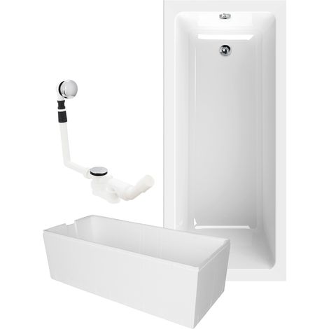 Calmwaters® Rechteck Badewanne Komplettset 170x75 cm mit Wannenträger & Ablaufgarnitur, Körperformwanne, Set Acryl-Badewanne komplett, Rechteckbadewanne Modern Square 170 x 75 cm, Weiß (1/5)