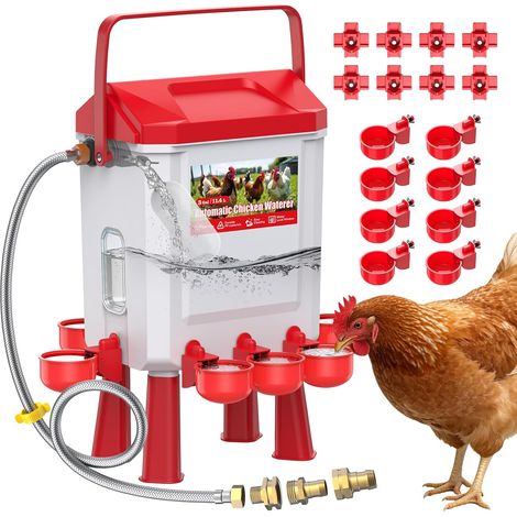 Abreuvoir Poules Automatique 10 litres avec Pieds, 8 Bols, Flotteur Filtré Contrôlé (1/5)