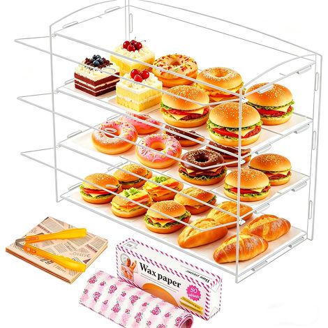 Transparent Acrylic Pastry Display 20.1 x 15.7 x 24 cm 3 Tiers, Tongs (1/5)