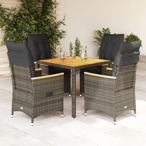 vidaXL 5-tlg. Garten-Essgruppe mit Kissen Grau Poly Rattan (1/5)