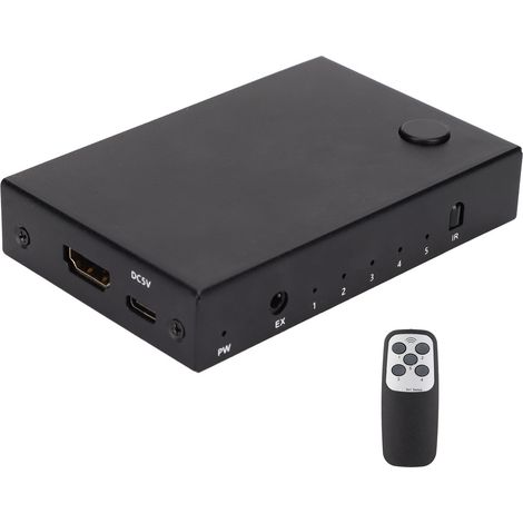 Commutateur HDMI 5 ports, sélecteur 5 en 1 avec télécommande, câble HDMI inclus, 4K 60Hz, compatible HDR. (1/5)