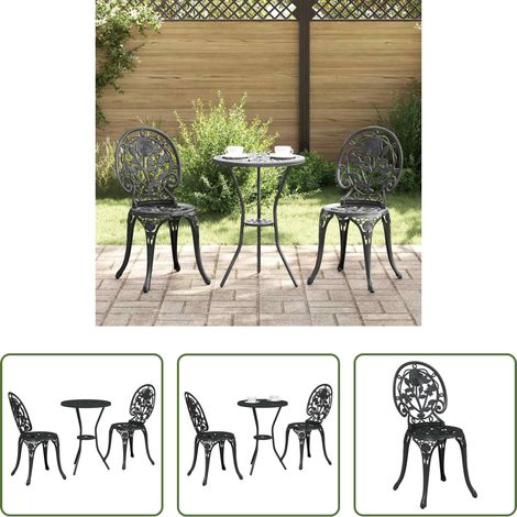 Mobilier extérieur - Ensemble bistro de jardin 3 pcs Noir Aluminium (1/5)