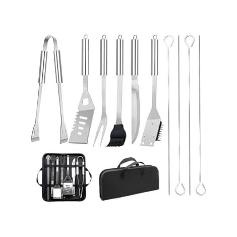 11 Piezas Set de Utensilios de Barbacoa de Acero Inoxidable Profesional - Kit de Accesorios Prácticos con Bolsa Portátil - Equipo para Camping y Picnic