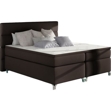 Lit boxspring 160x200 simili cuir marron Mador (1/5)