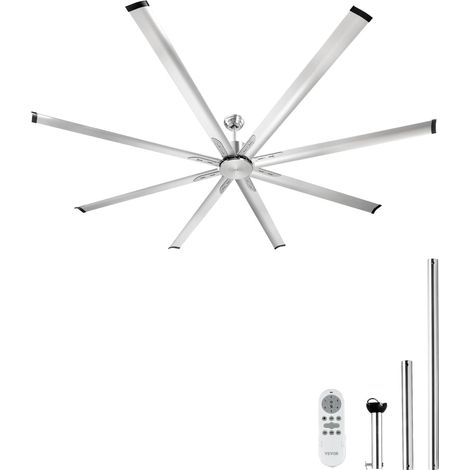 Ventilateur de Plafond sans Lumière 243 cm Télécommande 6 Vitesses 8 Pales Aluminium, Moteur CC Réversible, Ventilateur Moderne pour Chambre à Coucher, Salon, Intérieur, Extérieur, Nickel Brossé (1/5)