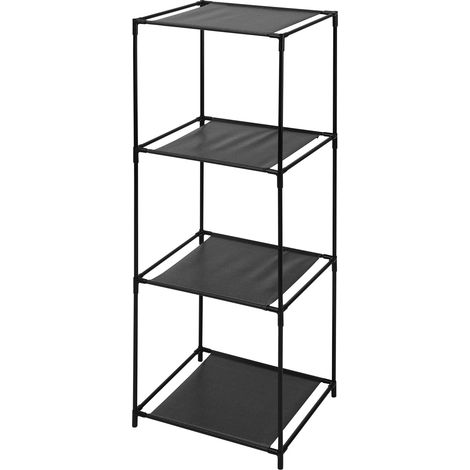 Standregal schwarz mit 3 Stoff Ablagen - 104 x 34 cm - Metall Lagerregal quadratisch mit 3 Fächern - Würfelregal Allzweck Bad Regal freistehend