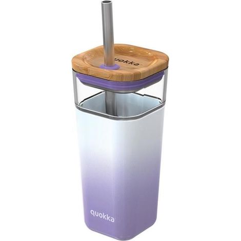 Quokka Liquid Cube – 540 ml Glasbecher mit Edelstahl-Strohhalm (lila Farbverlauf) (1/4)